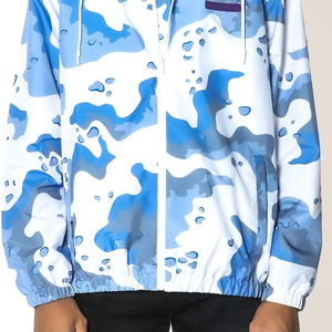 Men's Blue Camouflage Hooded <b>Racer</b> <b>Jacket</b> Waterproof Streetwear Zipper Closure Polyester Lightweight Custom Unisex Windbreaker - Product Image 3
