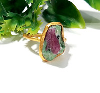 Anillo de Plata de Ley Chapado en Oro con Piedra Preciosa de Rubí Zoisita, Hermoso Anillo de Piedra de Rubí Zoisita en Bruto, Regalo para Mujer