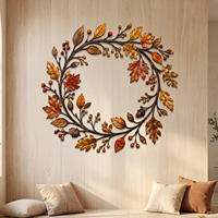 Magnifique couronne d'automne en métal ornée de feuilles de chêne, d'acorns et de baies, décoration murale ou de clôture idéale pour la récolte de Thanksgiving