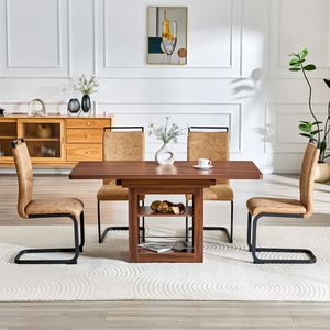 Set Tavolo da Pranzo Allungabile 59-71 Pollici con Piano in MDF Noce e 4 Sedie in Tessuto Tecnologico Marrone per Sala da Pranzo - Product Image 3