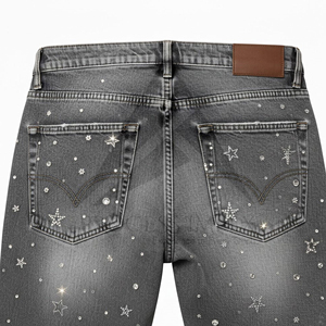 Rhinestone Denim Shorts <b>Mens</b> Cotton Jean Shorts Crystal <b>Studded</b> Streetwear Fashion Process Impex - Product Image 6