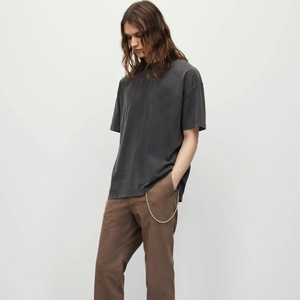 Camiseta Oversize para Hombre con Hombros Caídos, Estilo Urbano Minimalista, Ajuste Relajado, Algodón, Color Liso, Top Casual de Verano a la Moda - Product Image 1