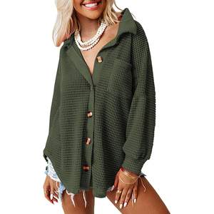 2025 femmes 2025 automne manteaux mode pays Concert tenues gaufré tricot vestes en velours côtelé bouton chemises hauts solide - Product Image 3