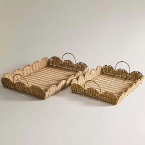 Lovely Scalloped Rattan Tray Elegant Serving Tray For <b>Coffee</b> <b>Table</b>, Food Display And Home Decoration - Product Image 1