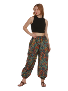 Femmes Boho impression numérique Joggers haut confortable taille libre coton sarouel élastique cordon Baggy Satin plat hiver - Product Image 4
