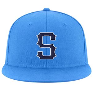 หมวกแก๊ปสีน้ำเงิน 6 แผง แบบ Snapback พร้อมโลโก้ปักสีดำขาวที่แผงด้านหน้า หมวกลำลองสำหรับทุกเพศ - Product Image 2