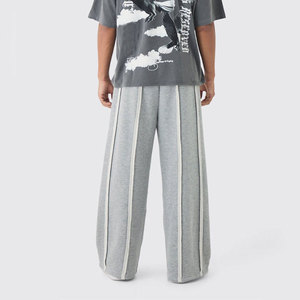 Pantalon de jogging décontracté pour homme, coupe oversize, taille élastique avec cordon de serrage, jambe large, bande latérale, en coton épais, pour l'hiver - Product Image 5