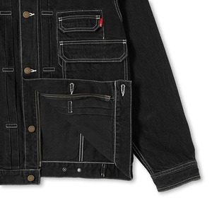 Men's <b>Black</b> Denim Utility Jacket With Pockets Button Closure Regular Fit Autumn Wear - Product Image 2