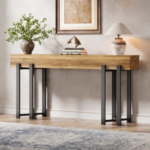 Mesa Consola Extra Larga con Tapa de Madera Rústica Gruesa y Patas de Metal Negro, Mueble Moderno de Estilo Industrial para Entrada - Product Image 3