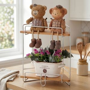 Estante de bambú de doble nivel MIT OEM, organizador de almacenamiento desmontable para el hogar para sala de estar y baño, venta de fábrica fabricada - Product Image 1