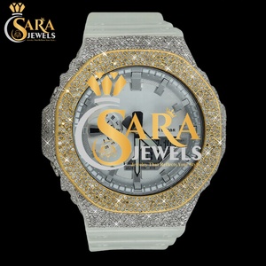 Offre Spéciale montre Mossinate Diamond en cuir noir pour hommes, montre-bracelet complète en cristal CZ pour hommes disponible au prix d'exportation - Product Image 2