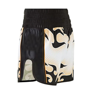Pantalones Cortos de Muay Thai Blancos Dorados, Pantalones de Kickboxing de Satén Tradicionales, Ropa Profesional de Artes Marciales, Pantalones Cortos Personalizados para Equipos - Product Image 4