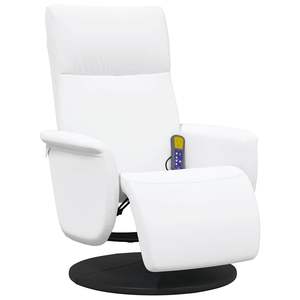 Fauteuil inclinable de massage en similicuir blanc avec repose-pieds - Product Image 2