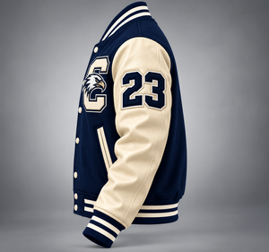 Chaqueta Varsity de Invierno para Hombre, con Cuello Alto, de Lana Azul Marino, con Logotipo Personalizado, Grabado en Relieve, OEM - Product Image 2