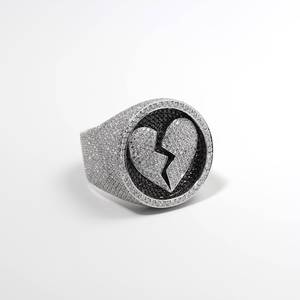 Broken Heart Moissanite <b>Ring</b> <b>Iced</b> Out Silver Color Signet Band Claw Setting Jewelry Gift - Product Image 4
