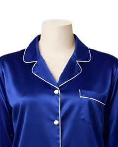 Conjunto de Pijama de Satén Azul Rey Personalizado para Mujer, Ropa de Dormir de Manga Larga con Botones, Estilo Seda, Conjunto de Dos Piezas Cómodo para Estar en Casa - Product Image 3