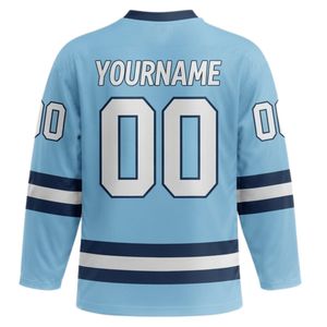 Men <b>Light</b> Blue Sublimated Ice Hockey V <b>Neck</b> Striped Jersey Polyester Sports Shirt Athletic Team Uniform Performance Wear - Product Image 2