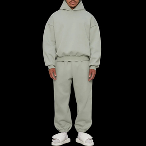 Ensemble de survêtement à capuche en coton uni pour homme, manches longues, coupe ample, décontracté, pour l'automne, avec poches latérales, taille élastique - Product Image 5