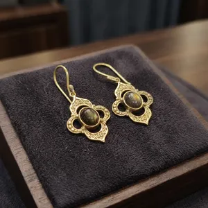 Pendientes de latón con labradorita, pendientes colgantes de piedras preciosas naturales, joyería al por mayor - Product Image 5