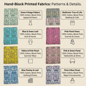Tela de Algodón Premium Estampada, Diseño Floral Artesanal Sostenible con Estampado a Mano para Ropa de Verano y Decoración del Hogar - Product Image 6