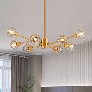 Lampadario Moderno in Cristallo da 28 Pollici con 9 Luci Dorate per Soggiorno, Camera da Letto, Sala da Pranzo, Tavolo, Cucina - Categoria Prodotti Lampade a Sospensione - Product Image 1