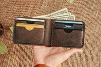 Dompet Kulit Asli Vintage Berkualitas Tinggi, Model Lipat Dua, Kantong Depan, Tahan Air, Tipis, Tempat Kartu Kredit, Dapat Dikustomisasi untuk Pria
