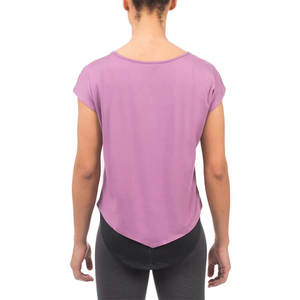 T-shirt MAGI pour femme, violet, à manches courtes, col rond, séchage rapide, coupe classique, tricoté, couleur unie, haut décontracté - Product Image 3