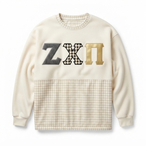 Sudadera Oversize Azul Claro para Mujer con Apliques de Letras Griegas y Ribete de Cuadros, Estilo Casual - Product Image 2