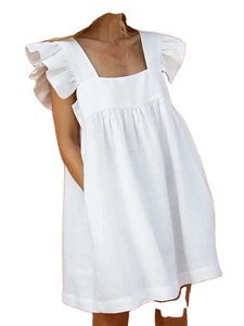 Women Ruffled Mini Dress Summer Cute <b>Square</b> Collar <b>Pocket</b> Dresses Elegant Butterfly Sleeve Beach Party Female Dresses - Product Image 6