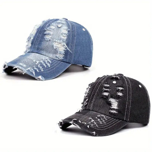 Casquette de baseball en jean vieilli unisexe, style vintage délavé et effiloché, streetwear, réglable, casquette décontractée pour homme, mode et extérieur, vente en gros - Product Image 5