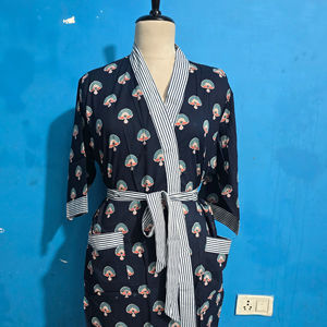 Kimono Indio Hecho a Mano 100% Algodón con Estampado Floral, Vestido Tipo Bikini, Ropa de Dormir Informal para Mujer, para Otoño, Primavera, Vacaciones en la Playa - Product Image 1