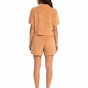 Women Two Piece Set Short Sleeve Polo Shirt And Shorts <b>Neutral</b> Summer Lounge Wear Soft Breathable Lightweight Clean Look - Product Image 2