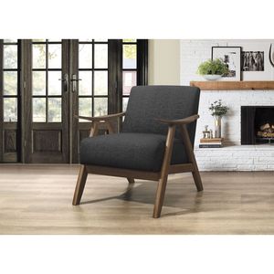 Sedia Moderna in Legno Massello di Gomma con Finitura Noce, Cuscino Imbottito in Tessuto Grigio Scuro, per Soggiorno Domestico - Product Image 2