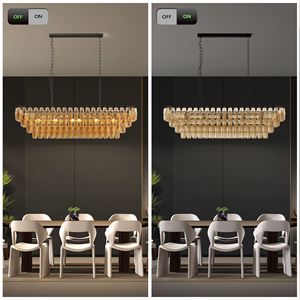 Lampadario Moderno Nero da 54 Pollici con 12 Luci e 4 Livelli, Grande Lampadario Rettangolare in Vetro Fumé per Sala da Pranzo, Cucina, Isola, Stile Rustico - Product Image 5