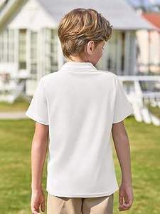 Polo pour garçon en coton premium, vêtement décontracté, polo pour garçon à manches courtes, col boutonné, haut d'école pour enfants, été - Product Image 6