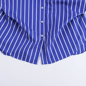 Blusa de Moda Casual para Mujer, con Cuello Camisero, Estampado a Rayas, Color Azul, Manga Larga, Botones - Product Image 6