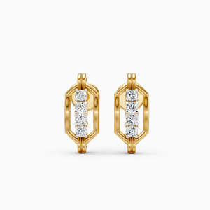 Hexagonal Link <b>Frame</b> Four Diamond Stud Earrings 0.12 Ct Lab Grown In 9K Yellow White And Rose Gold - Product Image 2