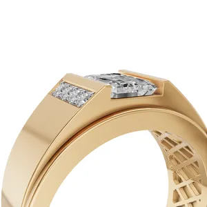 Hadrian Emerald Men Lab Grown <b>Diamond</b> <b>Ring</b> Round & Emerald Cut <b>Diamond</b> <b>Ring</b> in Yellow Gold 9 Stone Pieces of <b>Ring</b> - Product Image 4