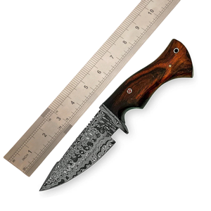Couteau de chasse et de camping en acier Damas sur mesure, qualité industrielle, manche en bois, lame fixe forgée à la main, étui en cuir, garantie 3 ans - Product Image 2