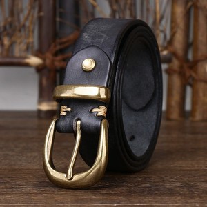 Custom <b>Men's</b> Vintage Distressed Genuine Leather Pin Buckle <b>Belt</b> Jeans Western OEM - Product Image 1