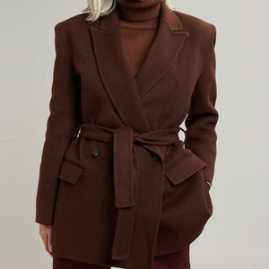 Abrigos de lana largos sin cuello para mujer, chaqueta de invierno para mujer - Product Image 4