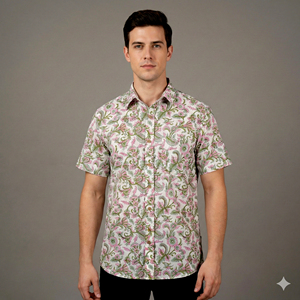 Camisa Casual de Manga Corta para Hombre, Estampada con Diseño Floral, Cuello Clásico, Tejido Popelín - Product Image 1
