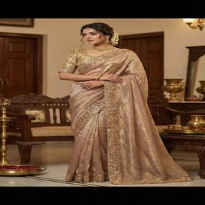 VASTRA COTTAGE Saree de Seda Pura de Diseño con Detalles Originales de Cuentas Doradas y Borde Calado con Blusa de Lujo - Product Image 2