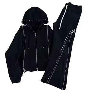 Ensemble de survêtement hiver délavé à l'acide avec strass, accents décoratifs scintillants et veste à capuche zippée à imprimé pois brillants - Product Image 6