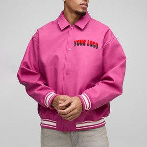 Veste universitaire rose personnalisée pour homme, veste bomber oversize, veste streetwear à boutons pression, veste letterman, veste décontractée en tricot côtelé, veste universitaire - Product Image 1