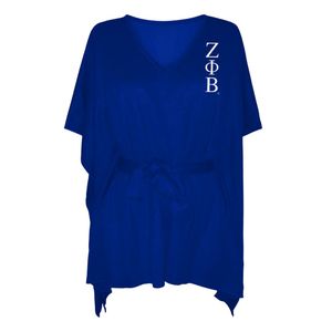 Poncho Zeta Phi Beta para Mujer, Azul Rey, Cuello en V, Capa con Cinturón, Bordado, Estilo Griego, Túnica Elegante e Informal - Product Image 1