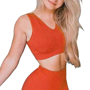 Conjunto de Yoga Naranja de 2 Piezas, Cuello Redondo, Sin Tirantes, Cintura Alta, Largo Completo, Sin Costuras, Ligero, Estampado, Ropa Deportiva, Elástico en 4 Direcciones - Product Image 5