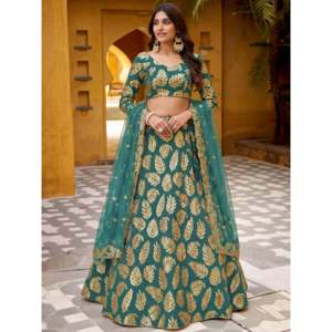 <b>Enchanting</b> Green Embroidered Georgette Wedding Lehenga Choli - Product Image 4