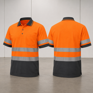 Polo de travail orange haute visibilité imperméable et ignifuge pour homme, uniforme de sécurité réfléchissant à manches courtes en coton, logo personnalisé - Product Image 2