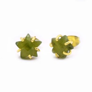 Peridot Star Shape Stud <b>Earrings</b> 8mm Prong Set Gemstone Handmade Birthstone Jewelry for Women - Product Image 3
